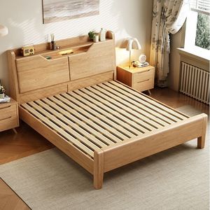 <span class=keywords><strong>Lit</strong></span> en bois massif de frêne blanc de style nordique (avec tête de <span class=keywords><strong>lit</strong></span> LED et rangement) <span class=keywords><strong>Lit</strong></span> plateforme minimaliste - Product Image 4