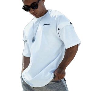 Custom Oversized Loose Fit Boxy <b>T</b> <b>Shirt</b> <b>for</b> Men <b>White</b> Knitted Detachable Drop Shoulder Anti-Pilling <b>for</b> Summer Casual Style - Product Image 2