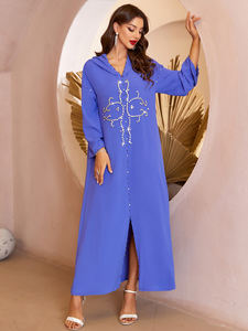 Dubai Abaya d'été <span class=keywords><strong>pour</strong></span> femmes Design simple robe musulmane à carreaux <span class=keywords><strong>pour</strong></span> dames et filles avec taille naturelle à la mode - Product Image 5