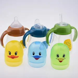 नई बेबी खिला उत्पादों BPA मुक्त 1 में 3 लवली कार्टून 210ml/280ml बेबी सिप्पी कप/बच्चे प्रशिक्षण भूसे के साथ बोतल