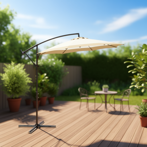 Parasol de terrasse déporté 3 m beige avec manivelle facile, base stable, mobilier d'extérieur, design contemporain, mât en acier, tissu polyester - Product Image 2