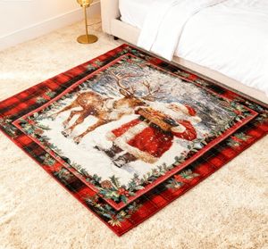 Tapis de luxe festif personnalisé en fausse fourrure de renne et de Père Noël, antidérapant, pour entrée et salon, vente en gros - Product Image 1