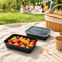 Conteneur en plastique jetable de qualité alimentaire PP de marque TeGuan, noir, personnalisé, pour plats à emporter, salades, préparation de repas, avec couvercle, 23 oz, boîte bento