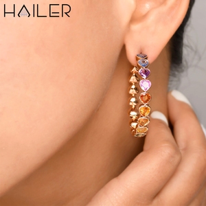 Pendientes de Aro Grandes y Finos con Colores del Arcoíris, Oro de 18K, Pendientes de Aro Geométricos Redondos para Mujer, Pendientes Huggie de Corazó<span class=keywords><strong>n</strong></span> a Corazó<span class=keywords><strong>n</strong></span> para Damas - Product Image 6