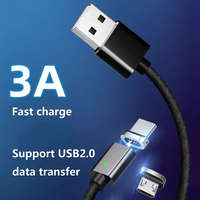 Câble USB-C/Micro USB magnétique 3-en-1 à charge rapide 3A, avec gaine en PVC tressée en nylon durable, pour iPhone