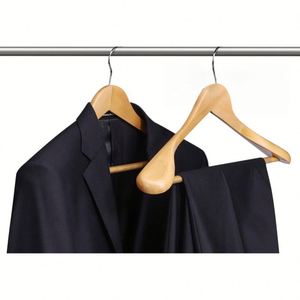 Perchas de madera al por mayor para trajes, con barra antideslizante y hombros anchos, perchas de madera personalizables para ropa - Product Image 2