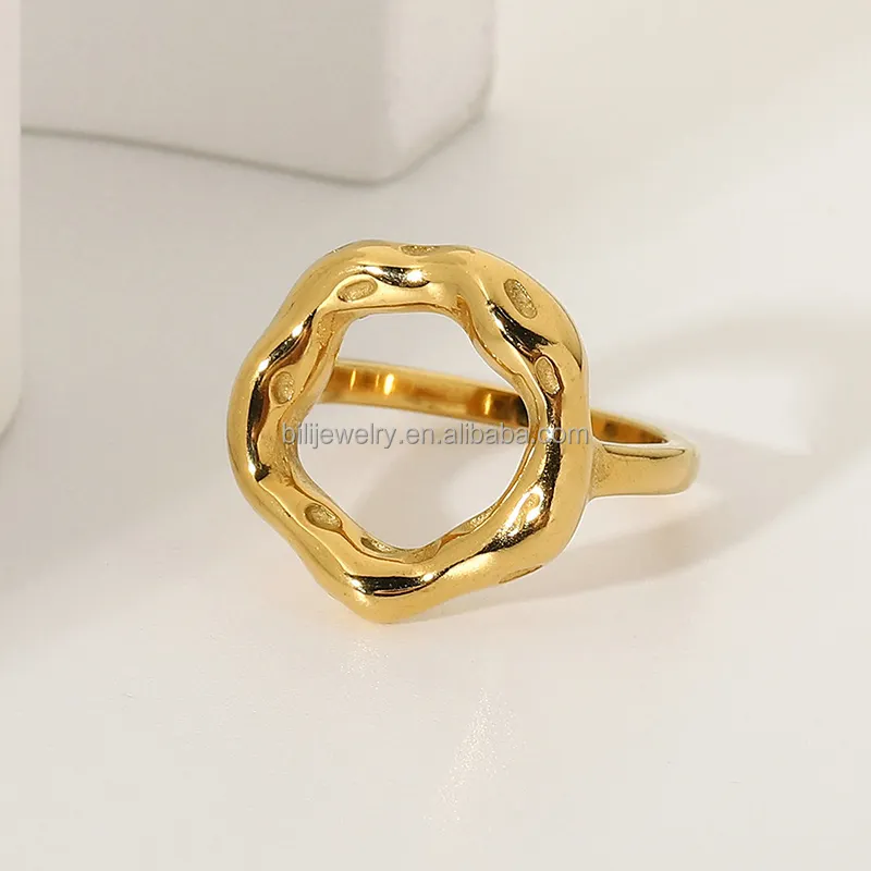 Yeni moda geometrik 18K altın kaplama paslanmaz çelik altın yüzük yüzük