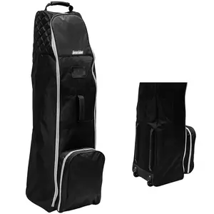 กระเป๋าเดินทางกอล์ฟสีดำมีซิปขนาดสากลพร้อมล้อที่คลุมสำหรับเดินทางกอล์ฟคลับนุ่ม