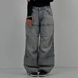 Jeans in Denim Personalizzati Plus Size per <span class=keywords><strong>Donna</strong></span>, <span class=keywords><strong>Pantaloni</strong></span> Baggy Stile <span class=keywords><strong>Parachute</strong></span>, Abbigliamento Streetwear - Product Image 4