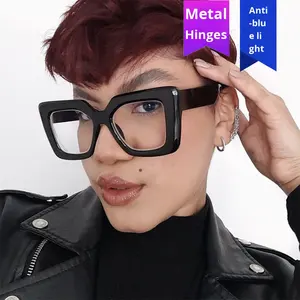 กรอบแว่นตาทรงเหลี่ยมขนาดใหญ่ สไตล์พังก์สำหรับผู้หญิง ป้องกันแสงสีฟ้า รุ่นเดียวกับที่คนดังในอินเทอร์เน็ต สามารถใส่เลนส์ได้ - Product Image 3