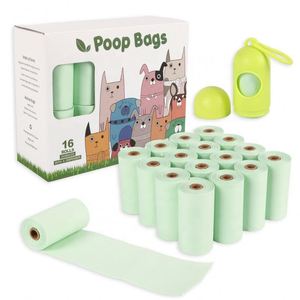 Sacs à déjections pour animaux de compagnie avec logo personnalisé, PBAT PLA, amidon de maïs, 100% biodégradables, sacs à crottes de chien, 6 rouleaux avec distributeur - Product Image 1