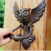 Battant de porte vintage en fonte d'acier motif hibou - Décoration extérieure de porte d'entrée de style industriel américain antique