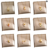 Kalung Liontin XL060 Lucky Charm Zirkon Aneka Ragam Rantai Bambu Trendy Baja Tahan Karat 316L Lapis Emas 18K Anti Luntur