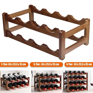 Portabottiglie per Vino Autoportante Moderno ed Ecologico in Legno a Strisce, a 2 Livelli, Capacità 18 Bottiglie, Scaffale Decorativo per Bar - Product Image 5