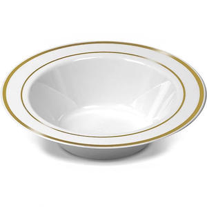 Assiette creuse jetable moderne à bord doré 7,5 pouces en <span class=keywords><strong>plastique</strong></span> rigide PS, bols à salade, soupe et sauce, <span class=keywords><strong>vaisselle</strong></span> personnalisable avec logo pour camping et fêtes - Product Image 4