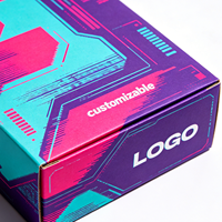 Boîte rigide rétro cyberpunk futuriste à deux compartiments avec impression néon et logo personnalisé en relief pour accessoires technologiques et emballages cadeaux
