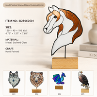 Tête de cheval en vitrail, sculpture artisanale en verre, ornement de bureau, base en bois naturel, 7,48 pouces, ambre