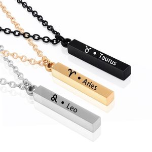 Collar con colgante de acero inoxidable chapado en oro con letras personalizadas en 3 colores, collar con 12 signos del zodiaco para regalo de parejas - Product Image 1