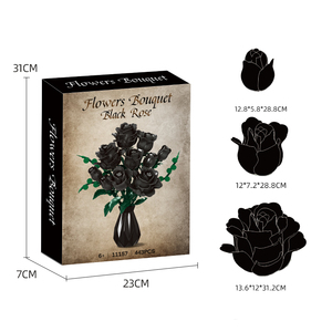Woma Factory Black Rose Bouquet Flower Building Blocks Sets Artificial <strong>Brick</strong> for Home Decor Gifts (11157) - Product Image 6