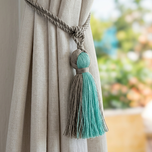 Bohemian Tassel Curtain <b>Tie</b> <b>Back</b> Fabric Decor Teal Gray Round Indoor Living Room Home Accent Hanging Tassels All Seasons - Product Image 1