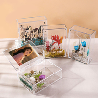 Boîte cadeau de fleurs séchées artisanales intemporelles avec cadre photo souvenir en acrylique - Saint-Valentin et Noël