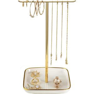 Josmimic Jewelry Holder Stand With <b>Ceramic</b> Base Gold Finish T Shape Necklace Bracelet Organizer For Women Girls Modern Design - Product Image 1