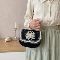 Sac à main en PU écologique chic style princesse avec fleurs en perles, sac bandoulière léger et tendance avec poignée en perles