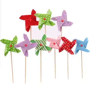New design Customized Spinning Windmill Wrappers Cupcake Pinwheel party sticks picks