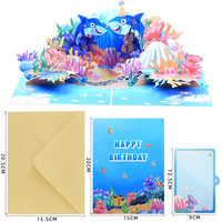 Carte Popup 3D-Art papier fait à la main sur le thème de l'océan pour l'anniversaire de Noël et la fête des pères-Cadeau de carte de voeux unique
