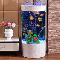 Aquarium Moderne Minimaliste Intelligent Semi-Circulaire pour Poissons Rouges, Bassin à Poissons en Verre de Taille Moyenne pour Salon