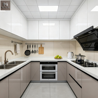 Armoires de cuisine minimalistes sur mesure, finition haute brillance, design moderne, panneaux plats en contreplaqué MDF, faciles à nettoyer