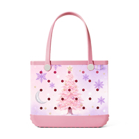 Sac fourre-tout en EVA pastel doux, imprimé sapin de Noël et flocons de neige roses, sac à main grande capacité pour les fêtes et les voyages décontractés