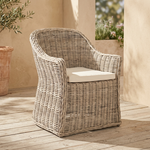 Modern round Kubu Grey Fiber Rattan <b>Dining</b> Arm Chair Natural Home Office and Hotel Furniture - Product Image 2