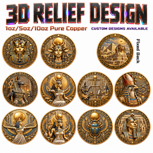 Moneta in Rame Puro .999 da 1 oz, Mitologia Egizia, Rilievo 3D, Colore UV, Divinità Antiche, Commemorativa, da Collezione, Rotonda - Product Image 1