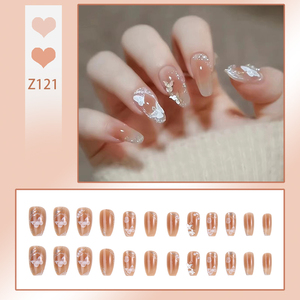 <span class=keywords><strong>Uñas</strong></span> postizas suaves con diseño de mariposa, color nude naranja, estilo ataúd con brillo, 24 piezas, arte de <span class=keywords><strong>uñas</strong></span> delicado, estilo ABS Ins - Product Image 6