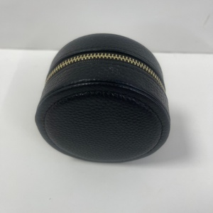 Round Mini Jewelry Organizer <b>Case</b> Top Grain Cowhide Leather With Zipper Closure for <b>Earrings</b> Rings Necklaces Gifts Box <b>Case</b> - Product Image 5