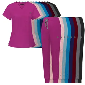Zipper Pants Scrub Sets Pattern Medical Scrub Uniforms Womens Jumpsuit Scrubs Custom Plus Size Nurse For Hospital Woven Top+pant