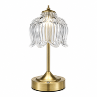Lampe de table rechargeable vintage en verre Lotus, 3 couleurs, à intensité variable tactile, sans fil, en cristal blanc, pour hôtel et restaurant