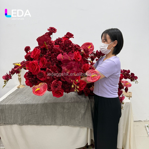 LEDA Custom Luxury Burgundy Red Artificial <b>Table</b> Centerpiece Rose Orchid Floral Arrangement Wedding Event <b>Table</b> <b>Decor</b> - Product Image 1