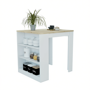 Elkins <b>Kitchen</b> Island White Pine 3 <b>Shelves</b> Modern Storage Cart <b>for</b> <b>Kitchen</b> - Product Image 1
