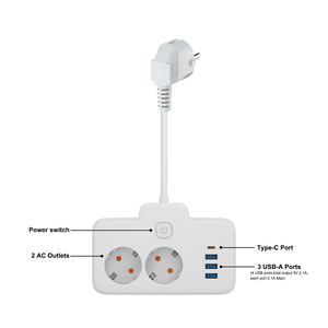 Jeostorm Prise de rallonge portable à cordon court Prise de courant UE avec 4 ports USB et prises UE Prise de courant électrique Europe - Product Image 3