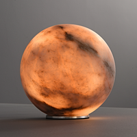 Lampe de table sphérique en albâtre naturel avec base en aluminium, lumière d'ambiance LED chaude pour chambre, bureau, salon