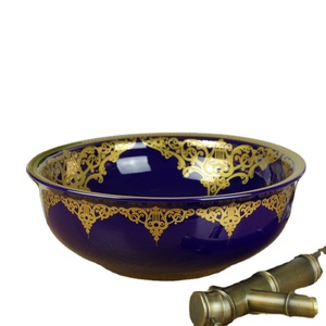 Jingdezhen elegante nuovo Design porcellana sanitari bagno ceramica arte lavabo blu scuro e oro <span class=keywords><strong>piccolo</strong></span> lavabo a mano - Product Image 1