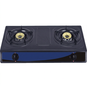 Estufa de gas ZGBES de 2 quemadores, superficie de acero negro, encendido piezoeléctrico, llama azul, para uso doméstico en la cocina. - Product Image 1