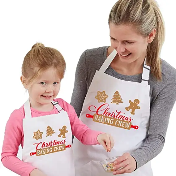 Christmas apron for Mom and Me kitchen gift sets cooking pinafore Red ruffle apron adult child 2pcs Polyester cotton aprons