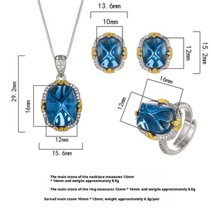 Wholesale Refined Eco-friendly Copper Gold Plated Sugar Loaf <b>Blue</b> Zircon <b>Necklace</b> & Earring Set for Women Party Occasion - Product Image 2