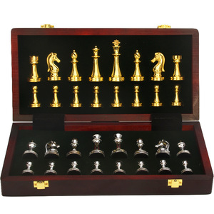 Factory Wholesale Customizable <strong>Metal</strong> <strong>Chess</strong> <strong>Set</strong> with Weighted <strong>Chess</strong> Pieces Folding Wooden Chessboard Upscale Adult Wooden Box - Product Image 1