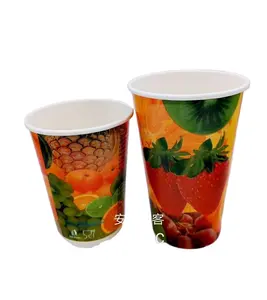 Vasos desechables soğuk içecek 9oz 10oz 12oz çift pe kaplı meyve tasarım tek duvar atılabilir kağıt bardak toptan