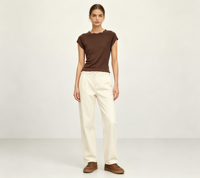 Kaos Wanita Lengan Pendek Cokelat 2026 100% Katun Anti-Kerut & Ramah Lingkungan Rajutan Rib Slim Fit Bernapas