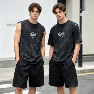 Camiseta de Algodón Lavado al Ácido Extra Grande Personalizada para Hombre con Logotipo Estampado en la Parte Delantera, Cuello Redondo Informal, Manga Corta, Diseño Transpirable - Product Image 1